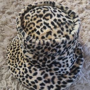 Vintage Union Made Leopard Print Faux Fur Bucket Hat